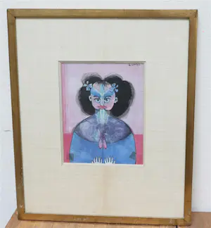 Ans Wortel - Gouache, vrouw met strikken in haar, handgesigneerd kopen? Bied vanaf 144!