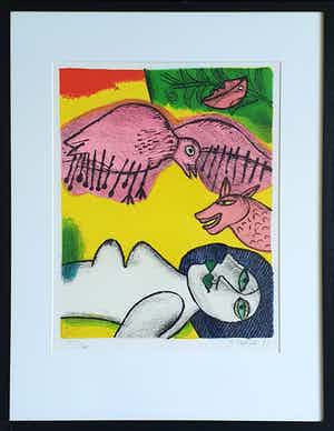 Corneille - Zeefdruk, Memoire de Bali II - Ingelijst verkocht voor € 210!