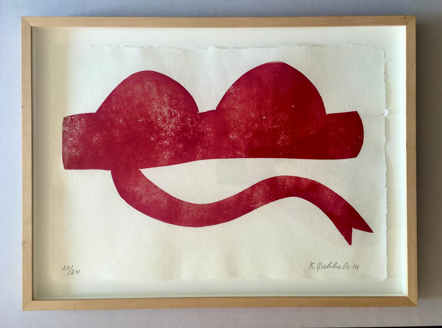 Klaas Gubbels - houtdruk ‘Rode kan’ - 2014 - ingelijst verkocht voor € 650!