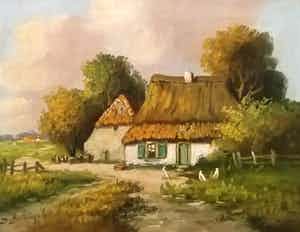 Niet of onleesbaar gesigneerd - Hollandse School circa 1920 - Kippen op boerenerf - gesigneerd verkocht voor € 1!