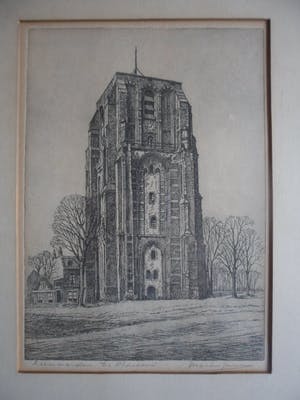 Marius Johannes Janssen - Ets met de Oldehove te Leeuwarden. kopen? Bied vanaf 35!