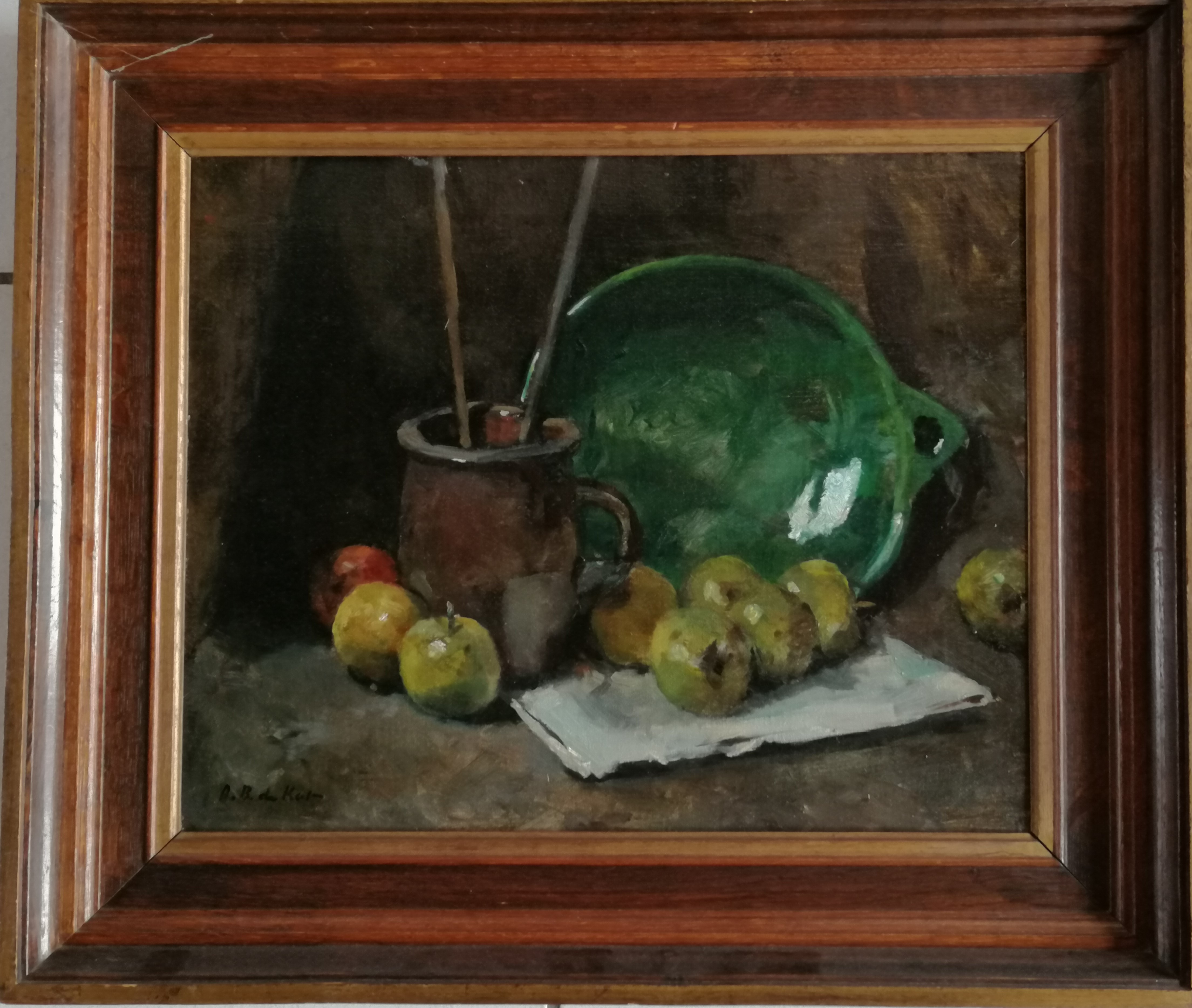 Otto B. de Kat - Stilleven met appels, bruine kan en groene schaal kopen? Bied vanaf 450!