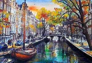 Elena Polyakova - ELVA - Herfst gracht in Amsterdam kopen? Bied vanaf 65!