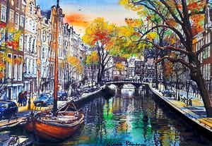 Elena Polyakova - ELVA - Herfst gracht in Amsterdam verkocht voor € 65!