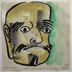 Ernst Vijlbrief - aquarel - zelfportret - 1991 - gesigneerd kopen? Bied vanaf 55!