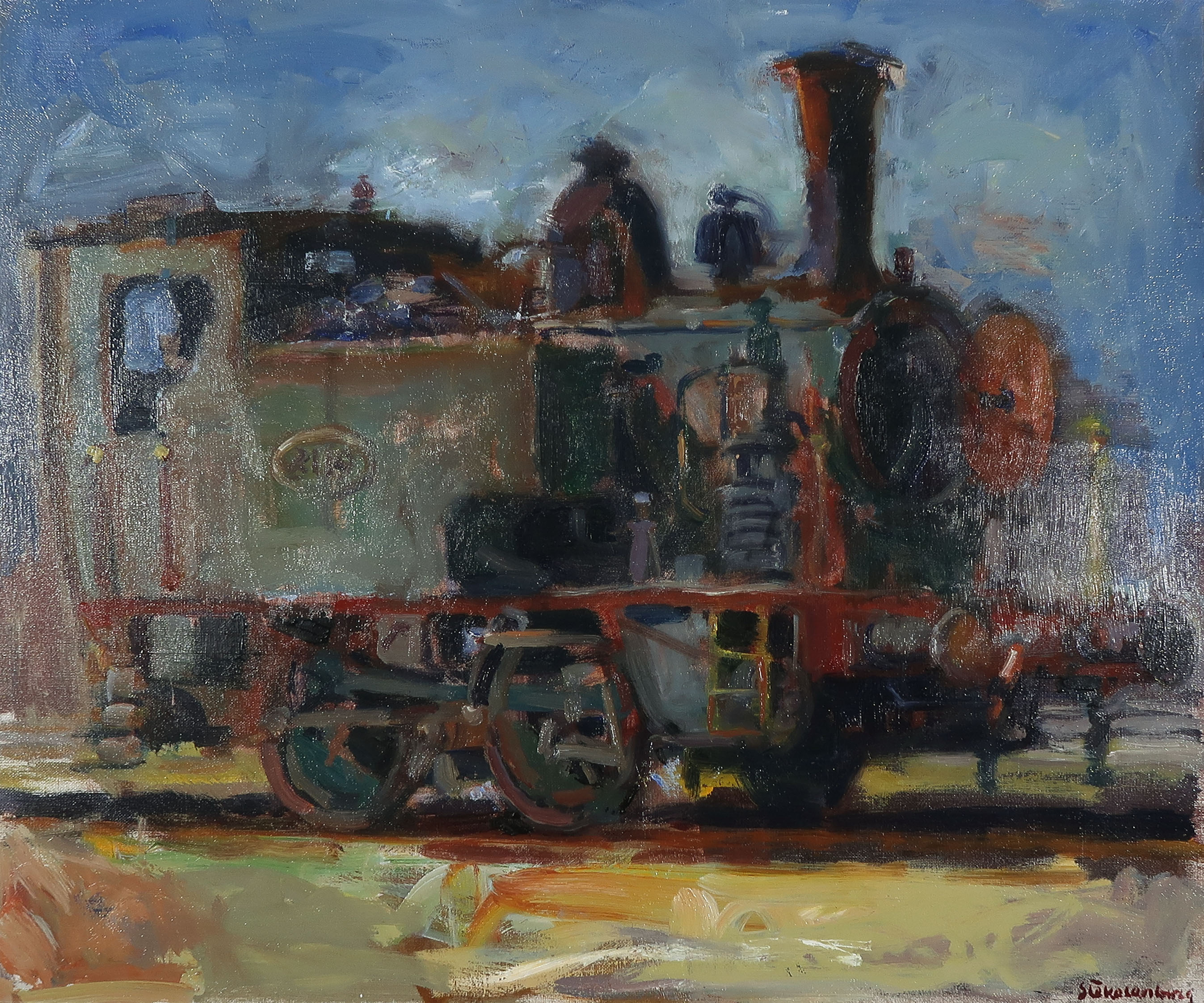 Jan Stekelenburg - Olieverf op doek, Locomotief - Ingelijst kopen? Bied vanaf 1!