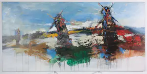 Jochum Bakker - Acryl op doek, Landschap met molens kopen? Bied vanaf 300!