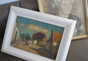 Herman Heuff - Zonnig dorp, Zeeland + onbekend gesigneerde pastel jonge vrouw kopen? Bied vanaf 10!