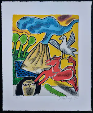 Corneille - Femme avec cheval et oiseau près d'un volcan kopen? Bied vanaf 200!