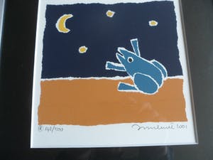 Hans Innemee - Zeefdruk. Titel, "Blauwe kikker". kopen? Bied vanaf 50!