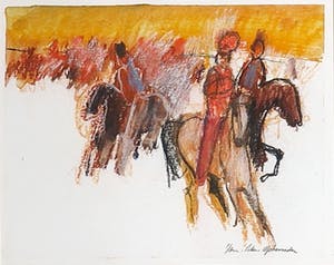 Jan Peter van Opheusden - Gemengde techniek op papier, o.a. krijt, Ruiters - Ingelijst kopen? Bied vanaf 100!