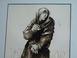 Niet of onleesbaar gesigneerd - 2x Ingelijste inkttekening , “Berthold Brecht & Mutter Courage” kopen? Bied vanaf 1!