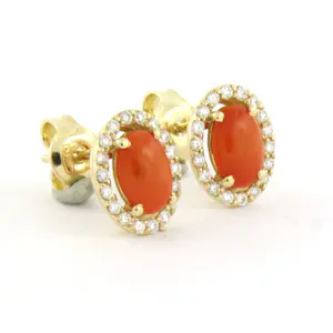 14k geel gouden oorknoppen met koraal en briljant geslepen diamant tot.0.26ct kopen? Bied vanaf 375!
