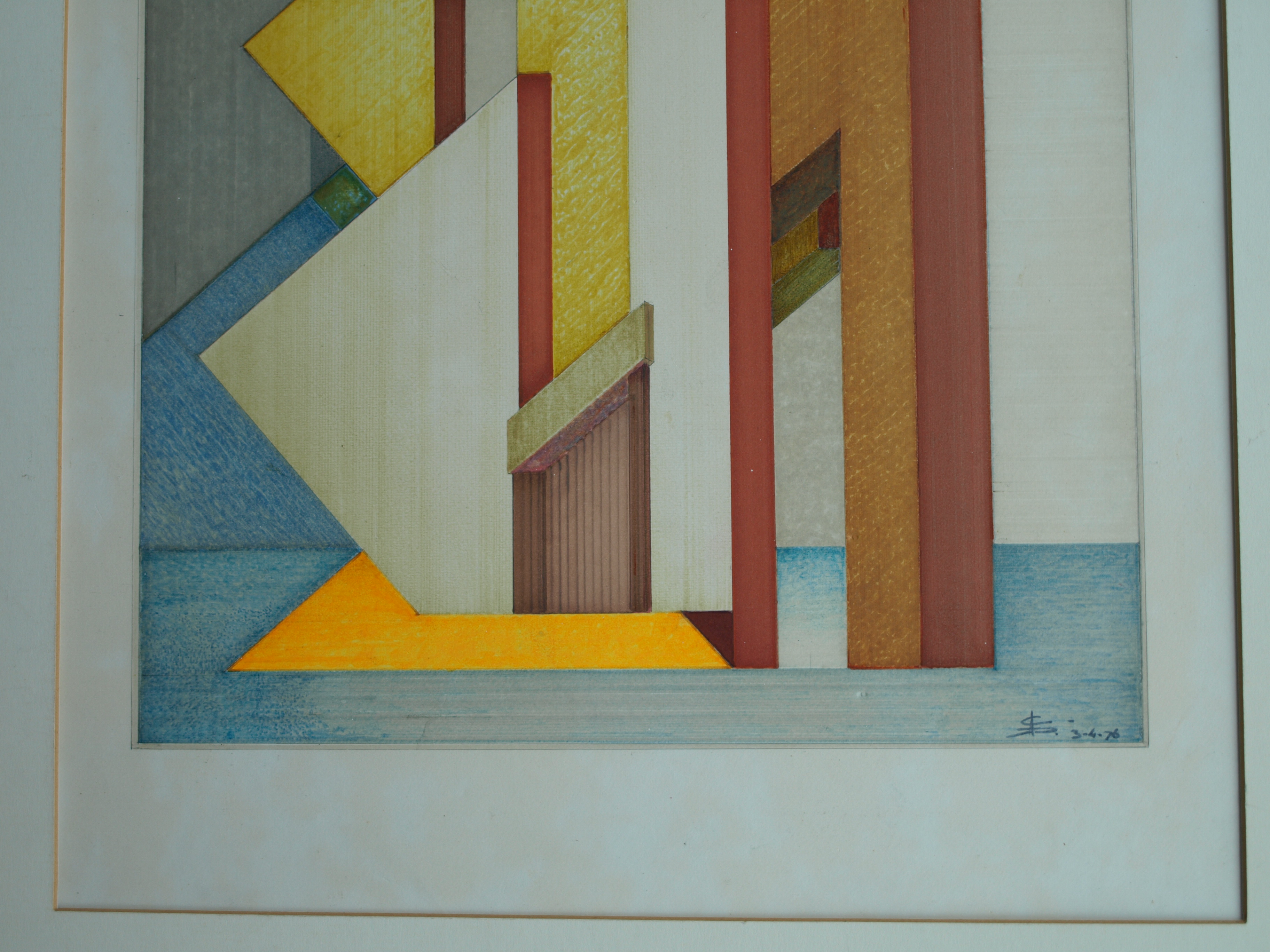 Niet of onleesbaar gesigneerd - Tekening , Bouwwerk – gesigneerd d.m.v. monogram – ingelijst - 1976  kopen? Bied vanaf 1!