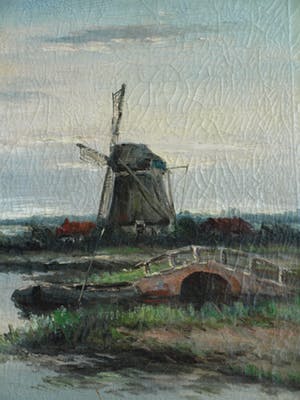 Clemens Wolters - Olieverf op doek, Molens in een Hollands landschap – ca 1915 kopen? Bied vanaf 35!