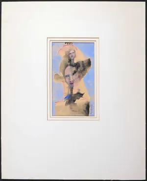 Henk Sparreboom - Gouache, Twee koppen tegen blauwe achtergrond kopen? Bied vanaf 1!