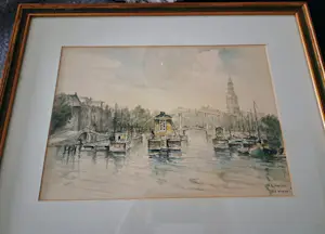 Emile Meyer - Aquarel van "de Amstel" in Amsterdam kopen? Bied vanaf 75!