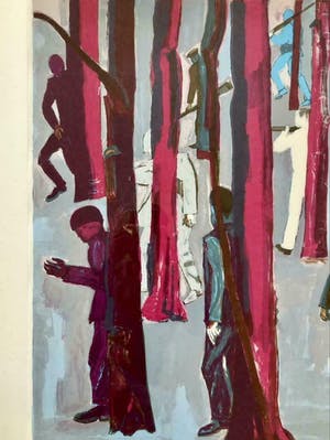 Hans Ebeling Koning - 2 ingelijste gesig litho's 'Bos Rechts en Bos Links kopen? Bied vanaf 170!