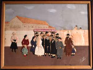 Textielkunst , Joodse bruiloft – gesigneerd en ingelijst verkocht voor € 1!