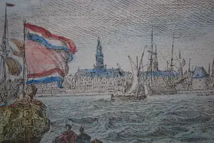 Ludolf Bakhuizen - 't IJ - Amsterdam - 2 etsen uit 1701, 1x handgekleurd kopen? Bied vanaf 80!