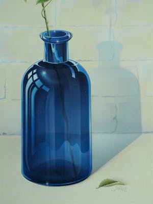 Niet of onleesbaar gesigneerd - Airbrush / tekening , “Roos in Fles” – gesigneerd & ingelijst - 1994 kopen? Bied vanaf 1!