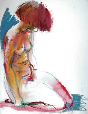 Franscz Witte - Gemengde techniek op papier, Knielend naakt verkocht voor € 1!