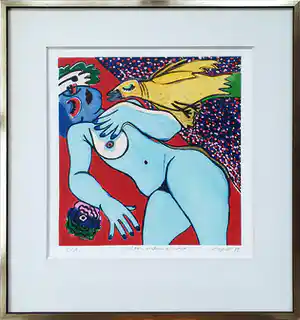 Corneille - Litho: 'L'oiseau couleur de soleil' (1979) - Ingelijst verkocht voor € 365!