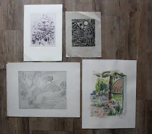 Niet of onleesbaar gesigneerd - 8 werken: ets, aquarel, houtsnede, linosnede kopen? Bied vanaf 1!