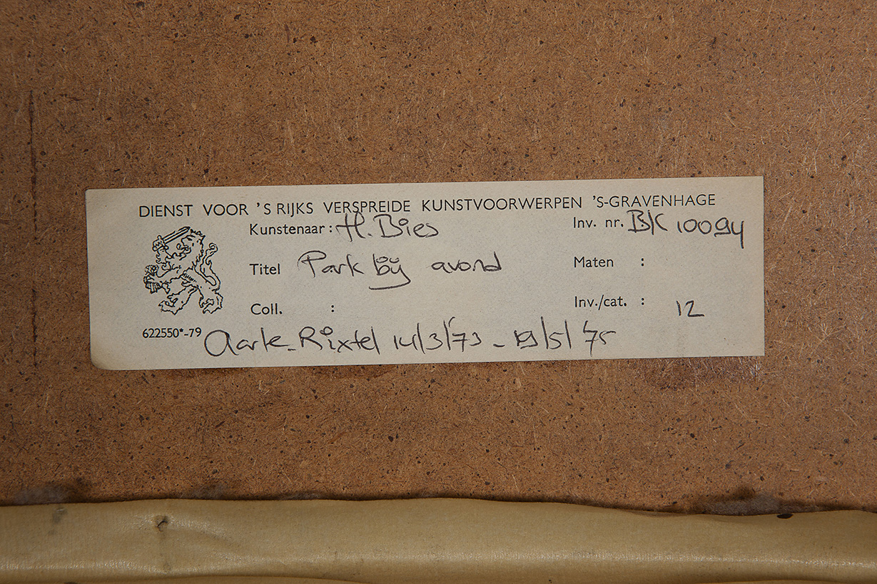 Henk Bies - Acrylverf op papier - Park bij avond - 1973 - gesigneerd - BKR Aarle-Rixtel kopen? Bied vanaf 10!