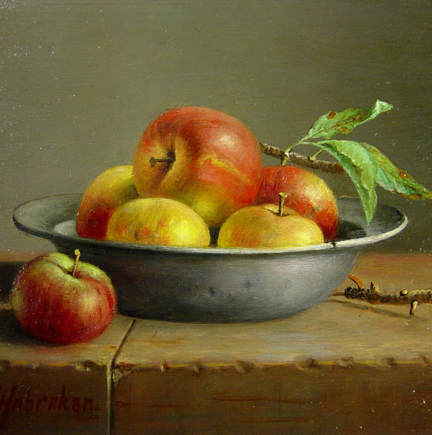 Hans Habraken - Stilleven appels in tinnen schaal kopen? Bied vanaf 450!