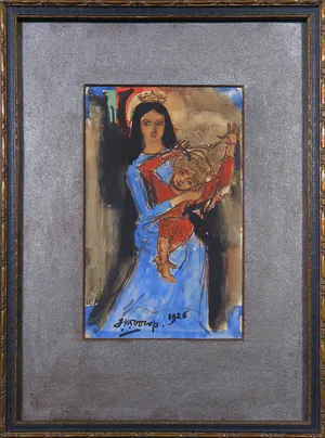Jan Toorop - Aquarel en gouache op papier, Madonna met kind - Ingelijst kopen? Bied vanaf 2200!