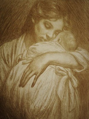 Hendrik Johannes Haverman - Magnifieke omstreeks 1880 Lithografie "Moederliefde" potlood gesigneerd kopen? Bied vanaf 48!