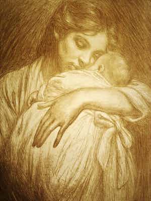 Hendrik Johannes Haverman - Magnifieke omstreeks 1880 Lithografie "Moederliefde" potlood gesigneerd verkocht voor € 48!