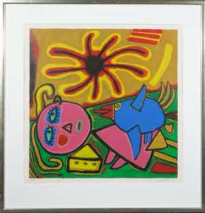 Corneille - Zeefdruk, Zonder titel, Ingelijst verkocht voor € 300!