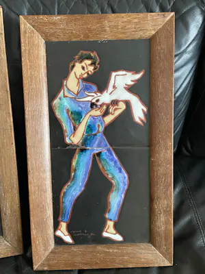 Paul Corriger - 2 ingelijste keramische panelen kopen? Bied vanaf 50!