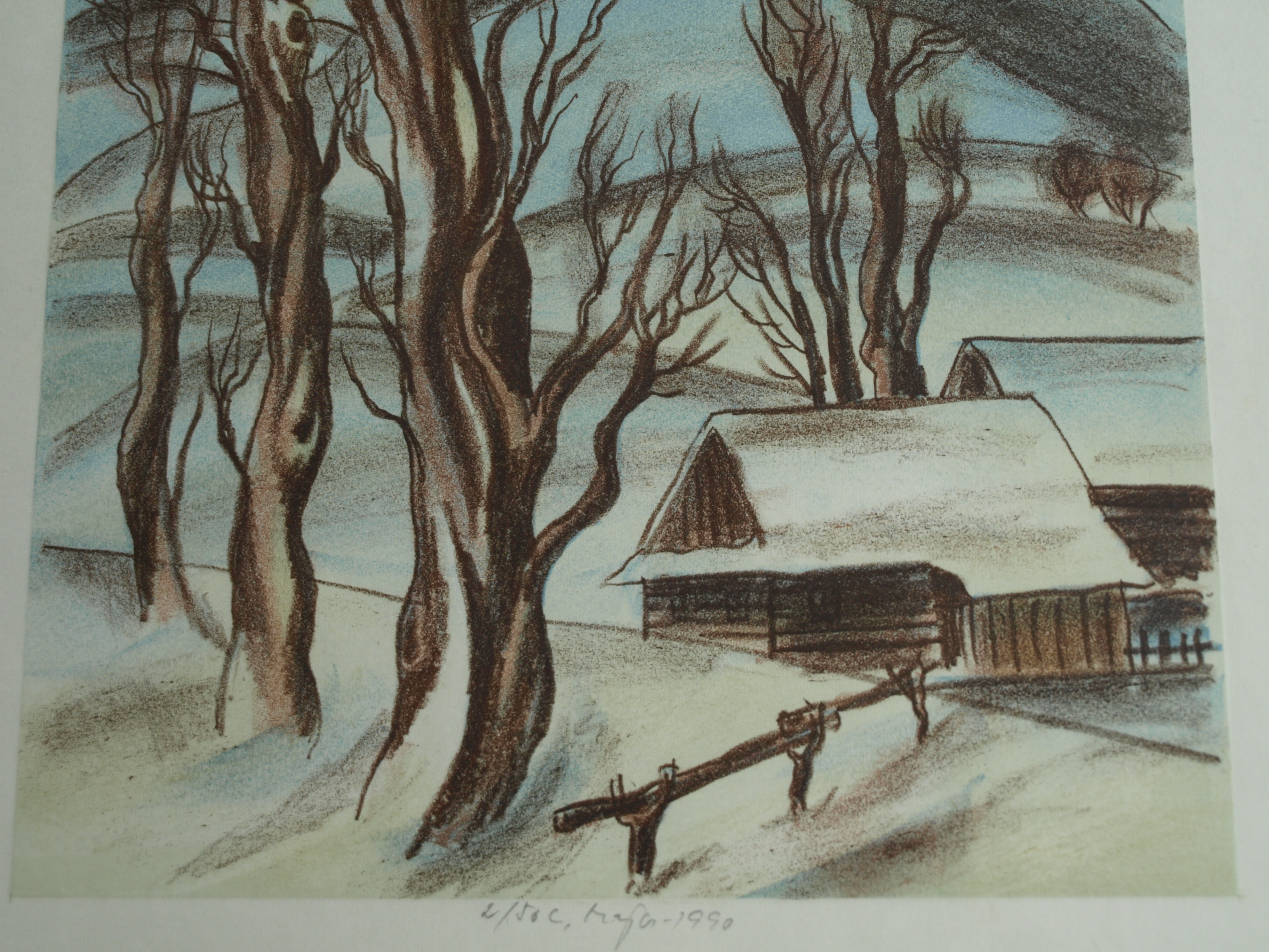 Luděk Majer - Litho, Winterlandschap 2 – gesigneerd & ingelijst – nr 2/50 - 1990 kopen? Bied vanaf 1!