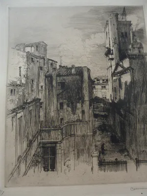 Armand Coussens - Gezicht op een stad in het Zuiden. Ets en droge naald kopen? Bied vanaf 10!