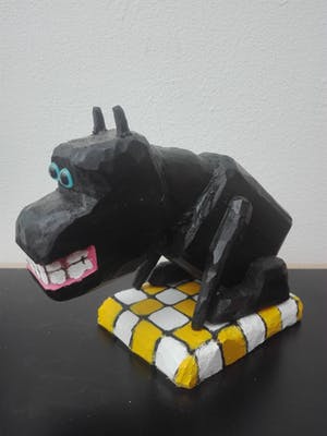 Peter Bastiaanssen - Zittend hondje op geblokt kleedje, zonder titel kopen? Bied vanaf 75!