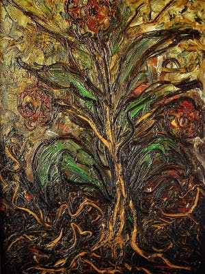 Niet of onleesbaar gesigneerd - Interessant Jaren 50/60 Expressionist olieverf "bloeiende Roos" gesigneerd - kopen? Bied vanaf 1!