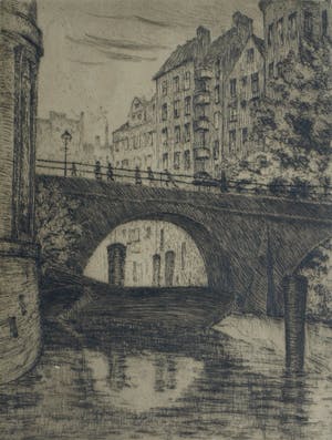 Niet of onleesbaar gesigneerd - Ingelijste ets, Stadsgezicht Hamburg , Ellerntorsbrücke – ca. 1930 ? kopen? Bied vanaf 1!