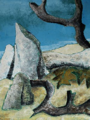 Piet Snel - Acrylverf en pastel , Surrealistisch landschap - 1965 kopen? Bied vanaf 40!