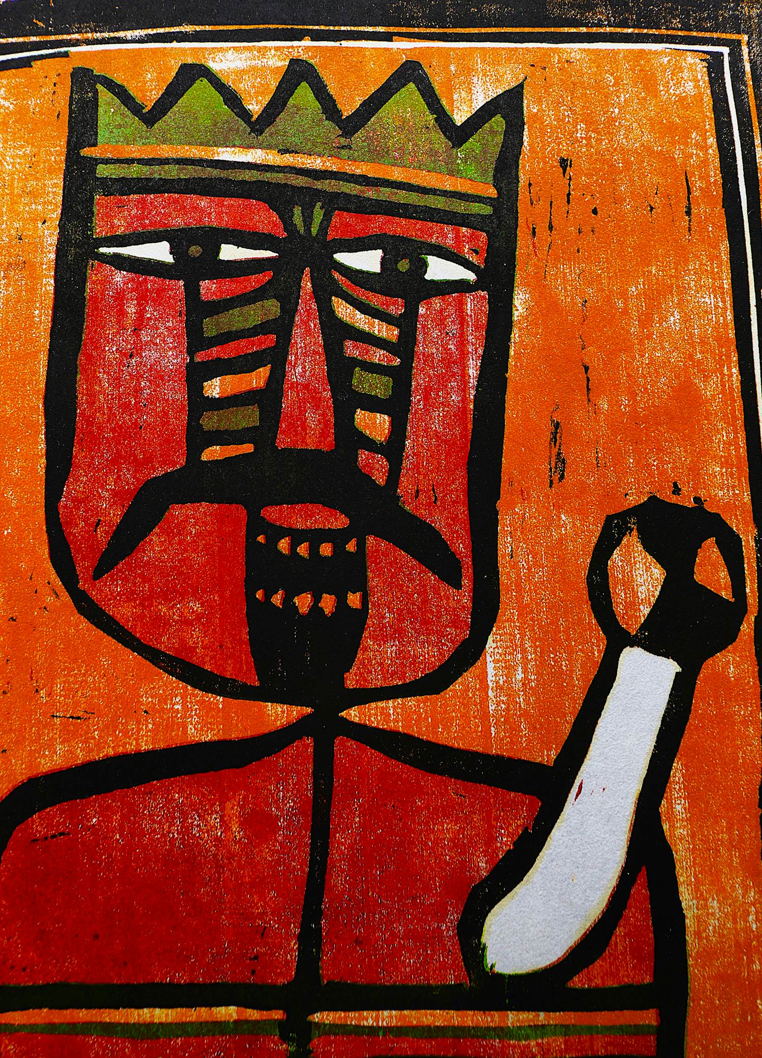 Ferenc Gogos - Grote in 1972 gemaakte kleuren hout/linosnede "Király" potloodgesigneerd kopen? Bied vanaf 48!