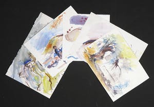 Franscz Witte - Lot van vijf aquarellen, Diverse voorstellingen kopen? Bied vanaf 1!