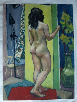 Niet of onleesbaar gesigneerd - Acrylverf op karton , “Naakt in huis” kopen? Bied vanaf 1!