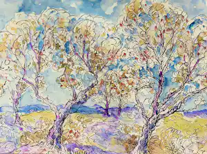 Henri van Lerven - 1951 - post impressionist. aquarel in "van Gogh stijl" bloesembomen" verkauft für € 107!