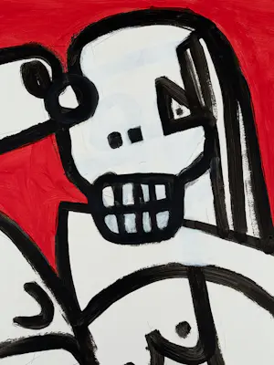 Gundi Falk - Kubistische Umarmung auf rotem Hintergrund kopen? Bied vanaf 280!