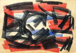 Andre van der Vossen - Abstracte compositie, tekening met pastelkrijt verkocht voor € 295!