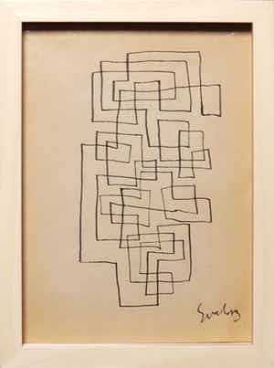 Siep van den Berg - Inkttekening, Abstracte compositie - Ingelijst verkocht voor € 45!