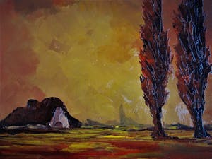 Leo Jordaens - Sfeervol olieverf "Dreigend wolkendek boven de Kempen" gesigneerd kopen? Bied vanaf 10!