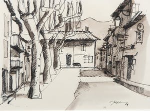 Piet Snoeren - Aquarel met inkt, Steeg kopen? Bied vanaf 35!